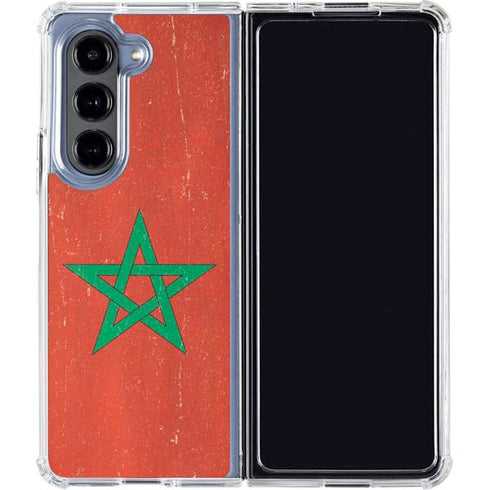 Morocco Flag Distressed Galaxy Z Fold5 5G Clear Case